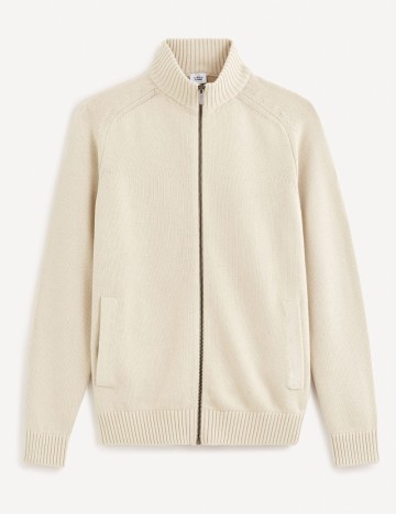 Pulover cu fermoar Celio, bej