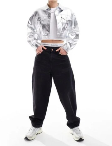 Jachetă imitație de piele ASOS, argintiu