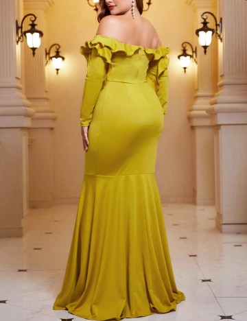 Rochie maxi Shein Curve+, galben mustar