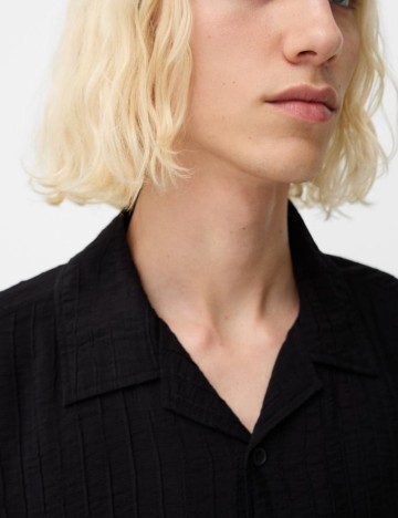 Cămașă cu mânecă scurtă Bershka, negru