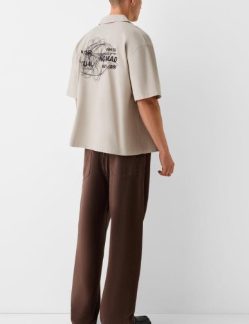 Cămașă cu mânecă scurtă Bershka, bej