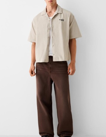 Cămașă cu mânecă scurtă Bershka, bej