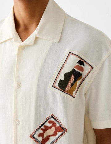 Cămașă cu mânecă scurtă Bershka, crem