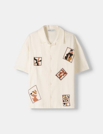 Cămașă cu mânecă scurtă Bershka, crem