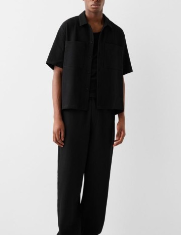 Cămașă cu mânecă scurtă Bershka, negru