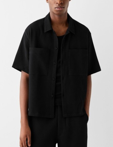 Cămașă cu mânecă scurtă Bershka, negru