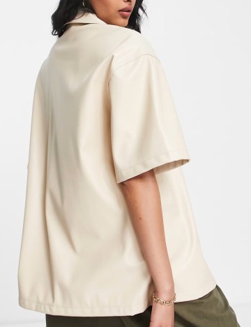 Cămașă imitație de piele Topshop, crem
