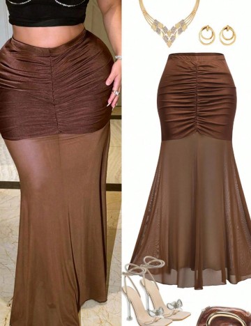 Fustă midi Shein Curve+, maro