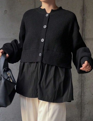 Pulover cu nasturi Shein FRIFUL, negru