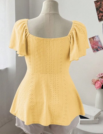 Cămașă cu mânecă scurtă Shein Curve+, galben