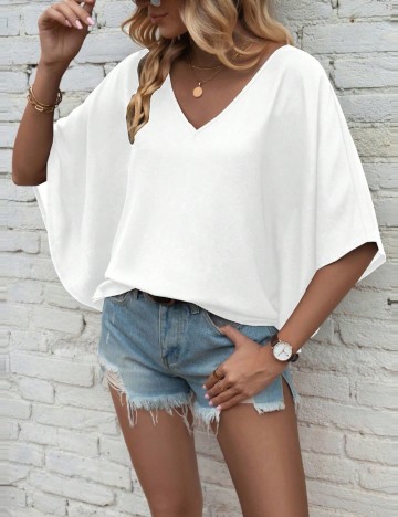 Cămașă cu mânecă scurtă Shein, alb