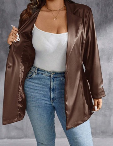 Sacou imitație de piele Shein Curve+, maro