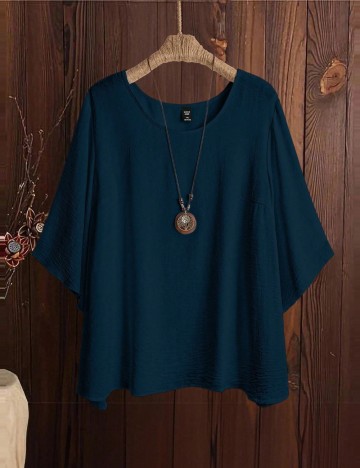 Cămașă cu mânecă scurtă Shein Curve+, albastru