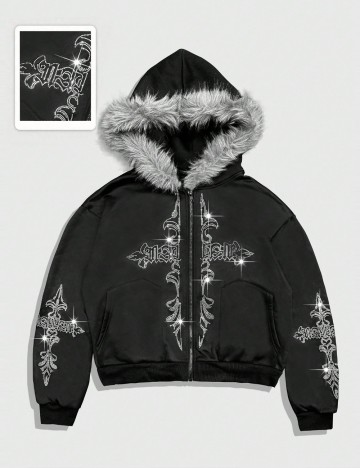 Hanorac Cu Fermoar Shein Romwe, negru