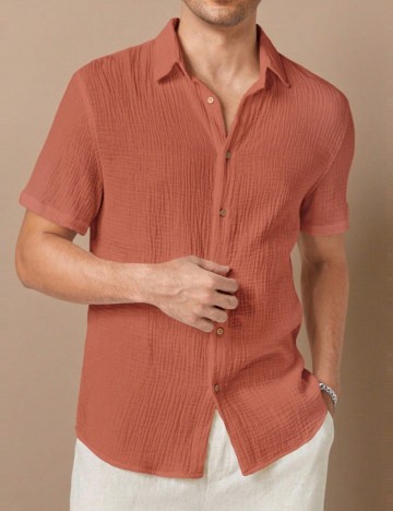 Cămașă cu mânecă scurtă Shein MANFINITY, cărămiziu