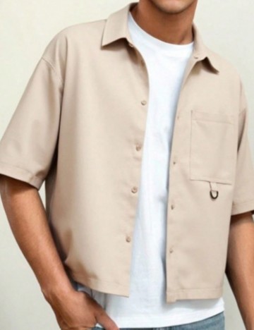 Cămașă cu mânecă scurtă Shein, bej