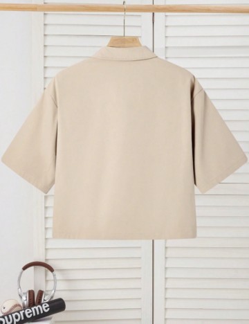 Cămașă cu mânecă scurtă Shein, bej