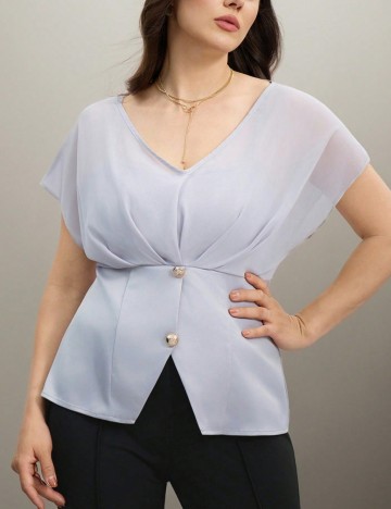 Cămașă cu mânecă scurtă Shein Curve+, gri