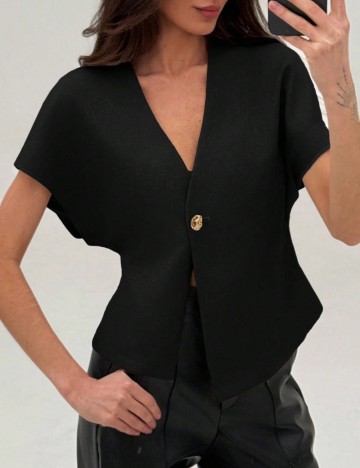 Cămașă cu mânecă scurtă Shein Curve+, negru