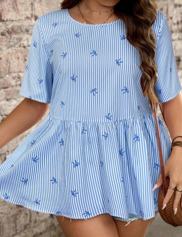 Cămașă cu mânecă scurtă Shein Curve+, albastru