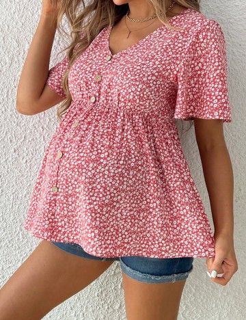 Cămașă cu mânecă scurtă Shein, roz