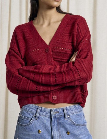 Pulover cu nasturi Shein AIIRZ, vișiniu