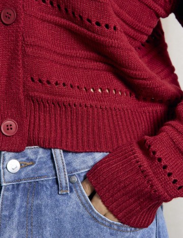 Pulover cu nasturi Shein AIIRZ, vișiniu