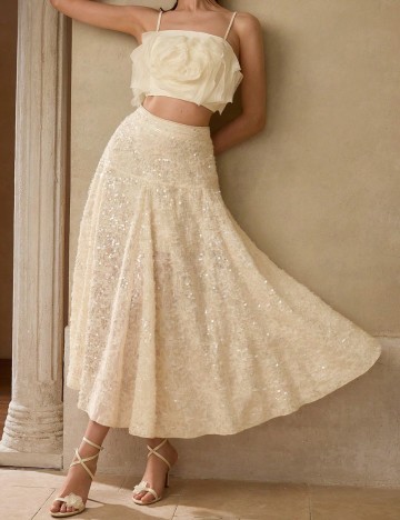 Fustă midi Shein MOTF, crem