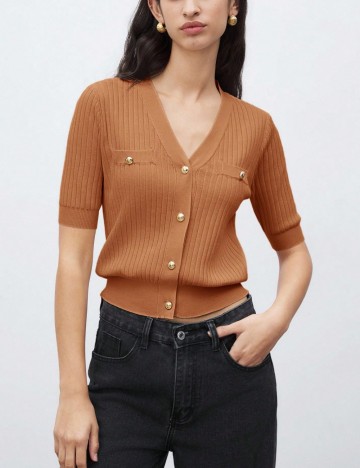 Bluză cu nasturi Shein, cărămiziu