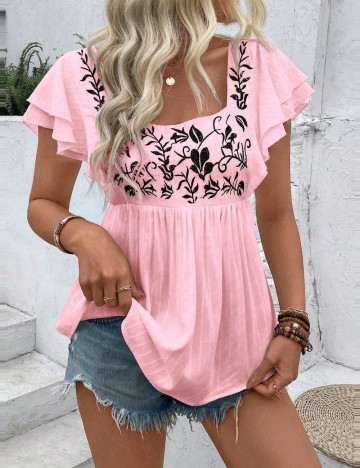 Cămașă cu mânecă scurtă Shein, roz