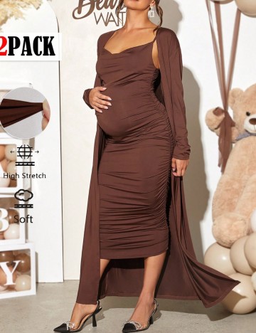 Set Rochie și Cardigan Shein, maro