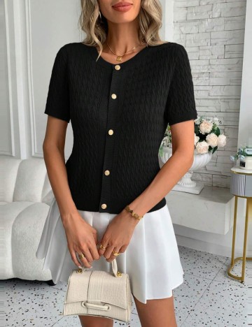 Pulover cu mânecă scurtă Shein, negru