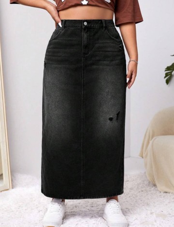 Fustă de blugi Shein Curve+, negru