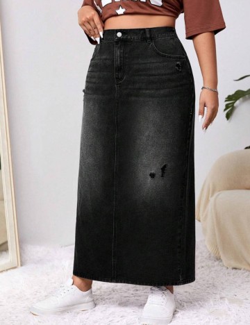 Fustă de blugi Shein Curve+, negru