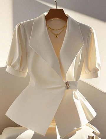 Cămașă cu mânecă scurtă Shein, crem