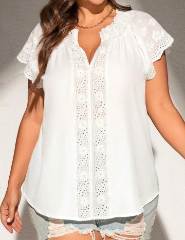 Cămașă cu mânecă scurtă Shein Curve+, alb