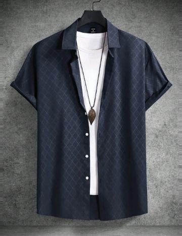 Cămașă cu mânecă scurtă Shein MANFINITY, albastru