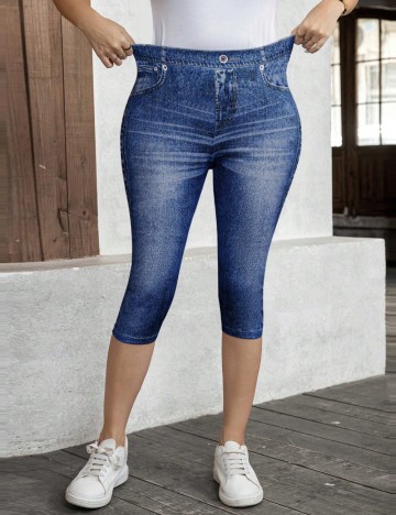 Colanți 3/4 Shein Curve+, albastru