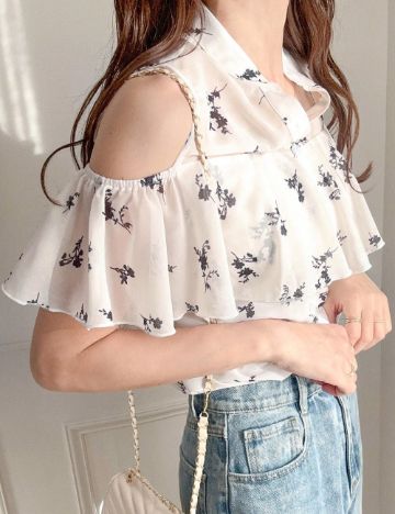 Cămașă cu mânecă scurtă Shein FRIFUL, crem