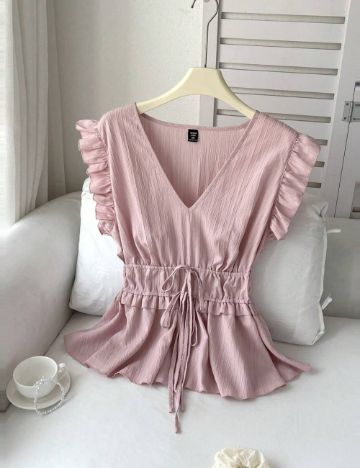 Cămașă cu mânecă scurtă Shein Curve+, roz