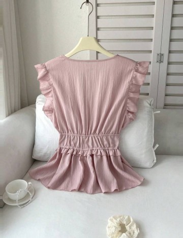 Cămașă cu mânecă scurtă Shein Curve+, roz