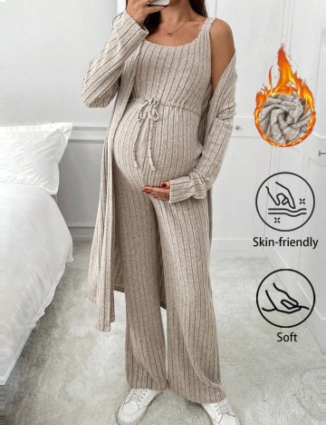 Set salopetă și cardigan Shein, bej