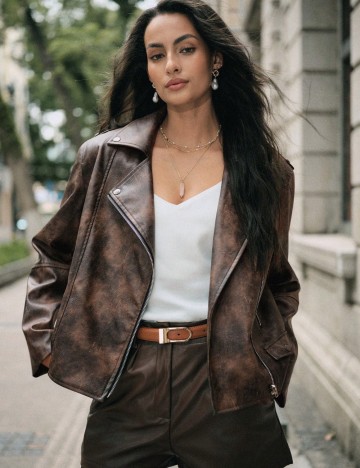 Jachetă imitație de piele Shein, maro