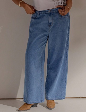 Jeans Shein Curve+ Aralina, albastru