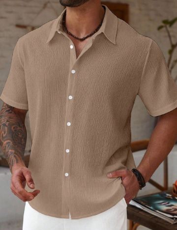 Cămașă cu mânecă scurtă Shein, bej