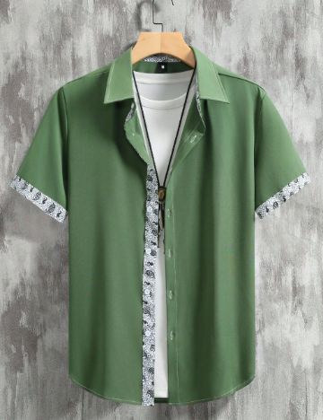 Cămașă cu mânecă scurtă Shein MANFINITY, verde