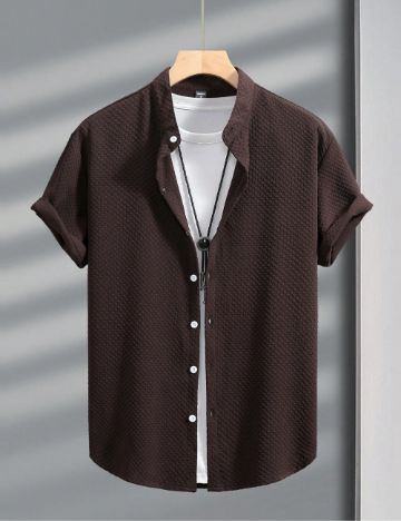Cămașă cu mânecă scurtă Shein MANFINITY, maro