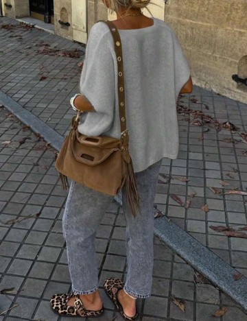 Pulover cu mânecă scurtă Shein, gri