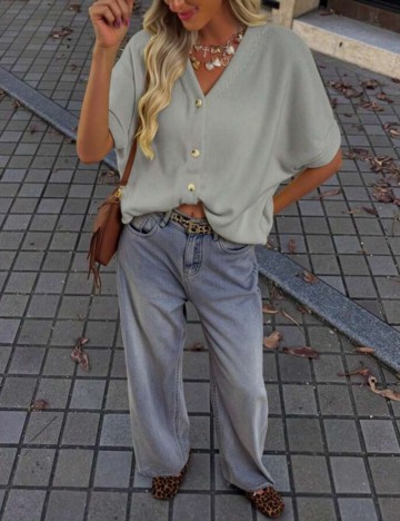 Pulover cu mânecă scurtă Shein, gri