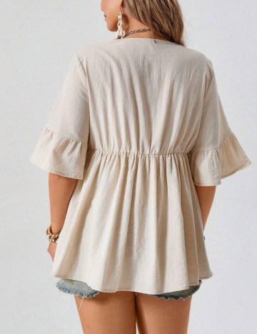 Cămașă cu mânecă scurtă Shein Curve+, bej